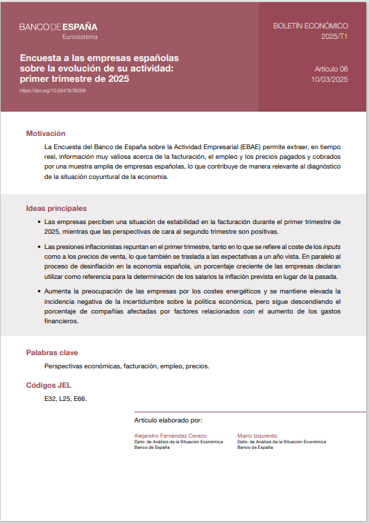 Encuesta a las empresas españolas sobre la evolución de su actividad
